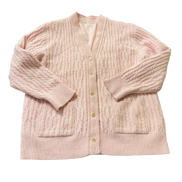 Vintage Angora Blend Pink Cable Knit Cardigan w/Gold Buttons Size M/L Coquette - Picture 5 of 11